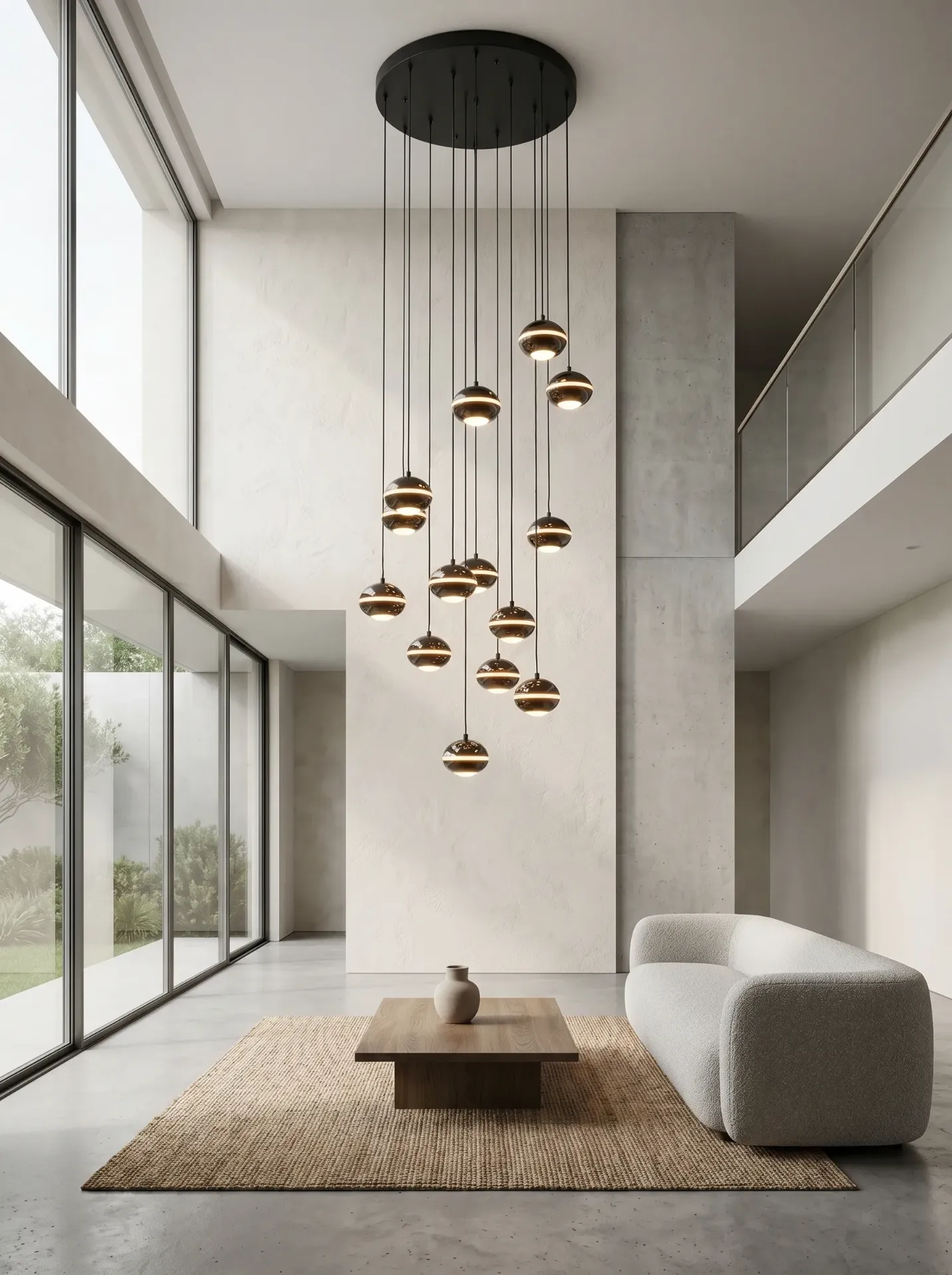 Orbital Cascade Double Height Chandelier