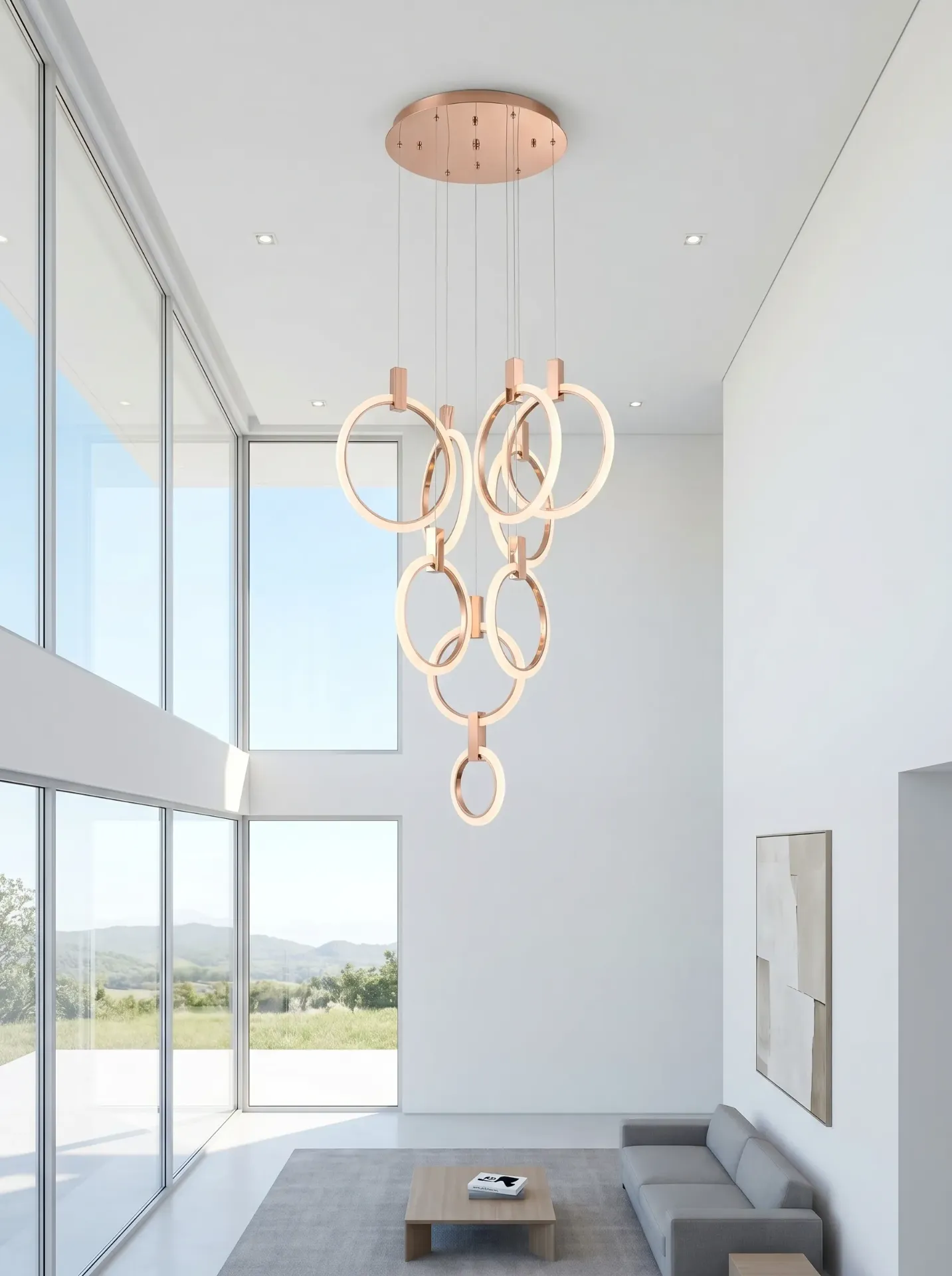 Wood Ring Double Height Chandelier