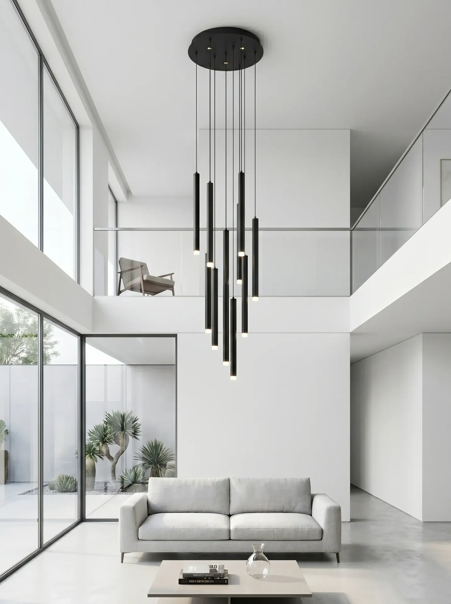 Cylinder Drop Double Height Chandelier